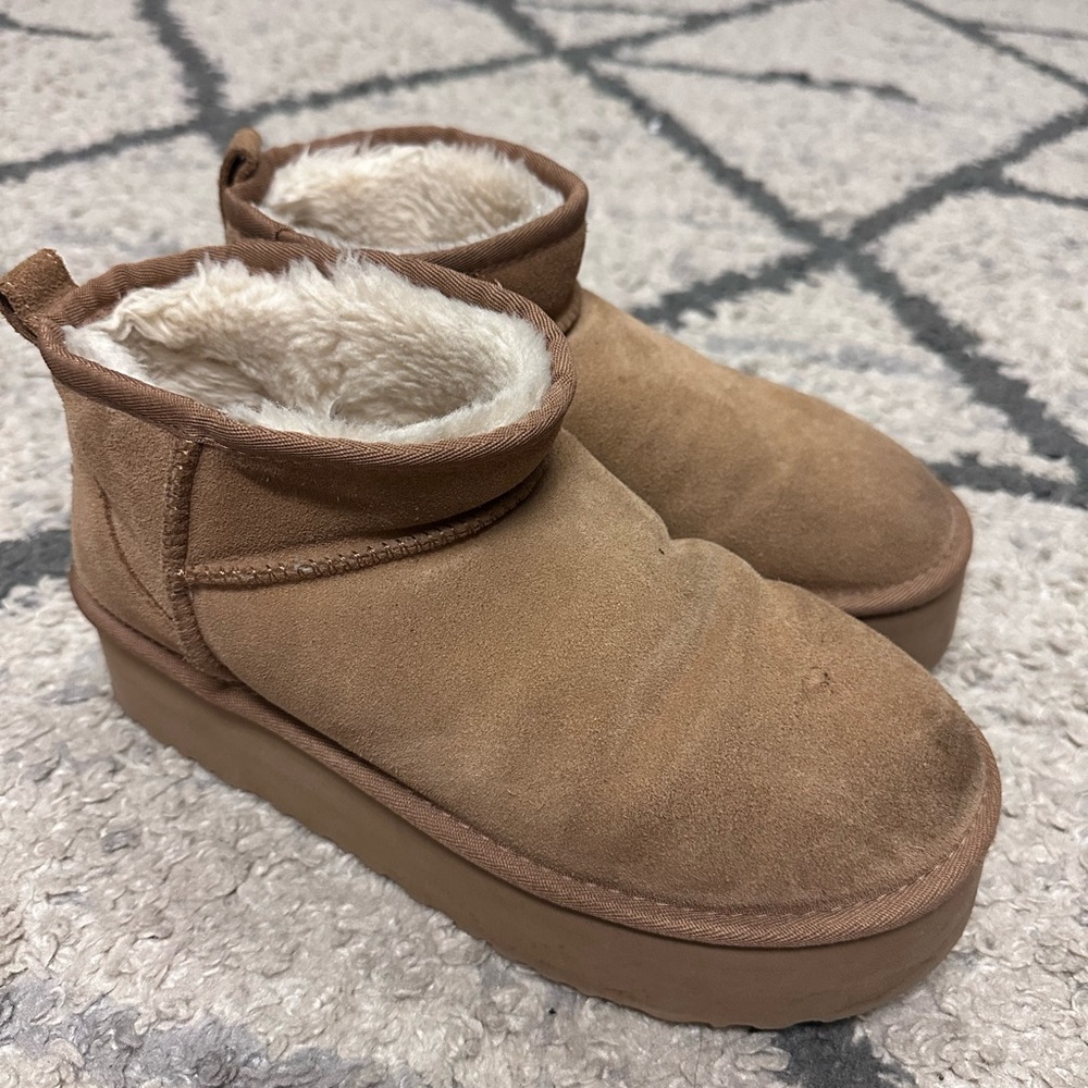 Tan Suede Platform Uggs Ankle Boots